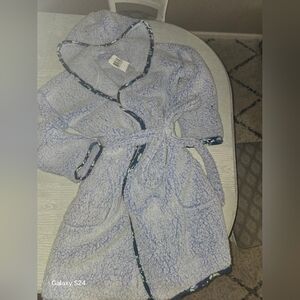 Cozy Blue Fleece Robe Vera Bradley Hooded Womens S-M Floral Bursts New